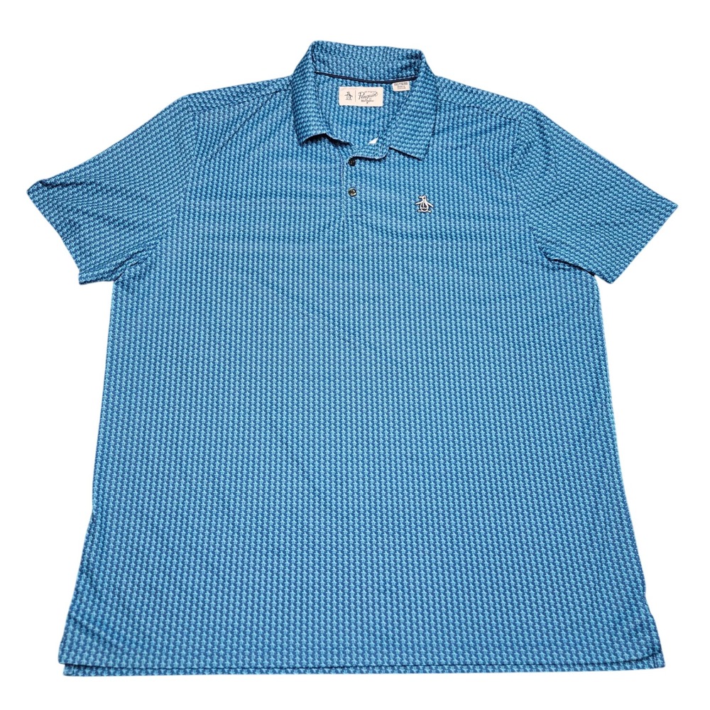 Original Penguin Polo XXL Blue Micro Pattern Performance Golf Casual Munsingwear